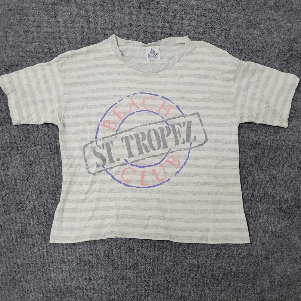Ross Sportswear T-Shirt Womens OS White Striped St. Tropez Beach Club Cotton Tee